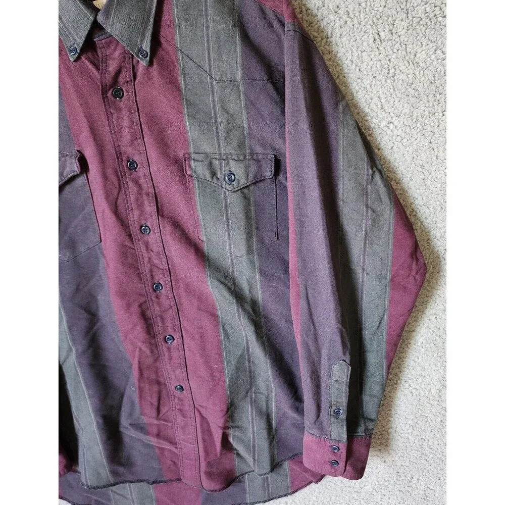 VTG Wrangler Gold Multicolor Striped Western Button Down LS Shirt Size XL‎